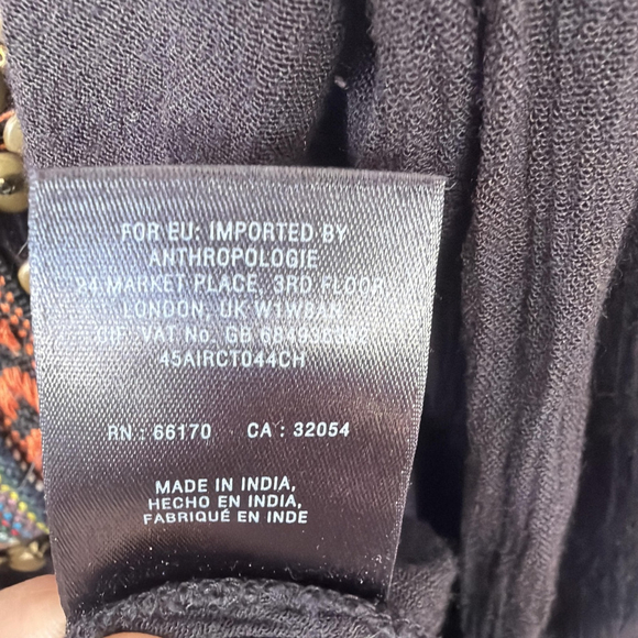 HD In Paris Anthropologie Top Womens 12 Black Embroidered Tunic Boho Crinkle - Picture 11 of 11